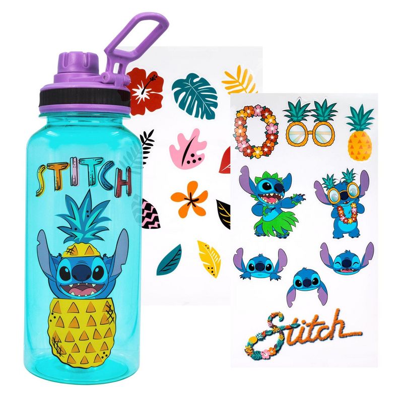 Silver Buffalo Disney Lilo & Stitch Pineapple 32-Ounce Twist Spout Water Bottle And Sticker Set, 1 of 7