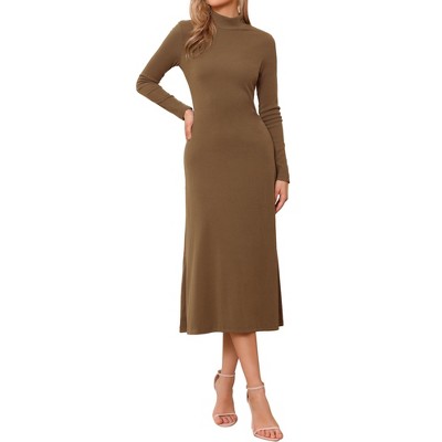 INSPIRE CHIC Women's Turtleneck Casual Basic Long Sleeve Stretch Flowy Ribbed Knit Sweater Maxi Dress
