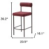 HomeRoots Set of Two 26" Red and Bronze Shearling and Steel Low Back Counter Height Bar Chairs - 3 of 4