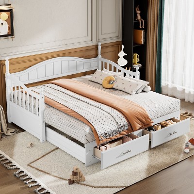 NicBex 79.9" Twin Size Daybed with Trundle Upholstered Daybed with Storage Extendable Day bed with 2 Spacious Drawers for Living Room