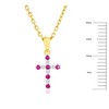 Classic Gold 14K Yellow Gold, 0.07ct Ruby & 0.05ct Diamond Cross 18" Pendant Necklace - (11 Stones) - Pink - 2 of 3