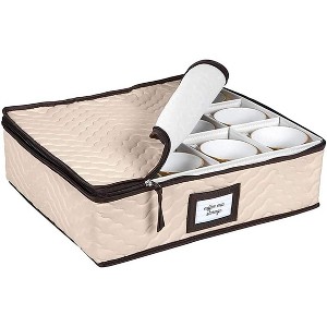 Quilted Microfiber China Organizer Box with Dividers - Protects & Organizes Up to 12 Pieces - Ideal for Seasonal Dishware Protection - 1 of 4