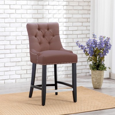 WestinTrends 29" Brown Linen Tufted Wingback Bar Stool Set