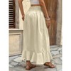 Womens Casual Skirts Button Slit Maxi Skirts with Flounce Hem Shirred Wasit Lettuce Hem Textured Skirts - 4 of 4