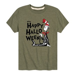 Boys' - Dr. Seuss - Cat in the Hat Happy Halloween Skeleton Cat Short Sleeve Graphic T-Shirt - 1 of 4