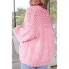 Women's Sweater Knit Cardigan with Pockets - Open Front Cable Knit Chunky Thick Sweater for Comfy Winter Knitwear,Pink - M - 2 of 4