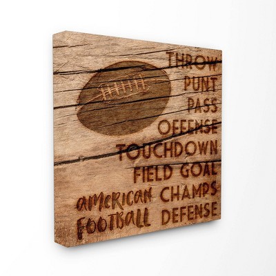 Football Planked Wood Look Stretched Canvas Wall Art (17"x17") - Stupell Industries