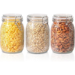 Airtight glass jars with lids, 34 oz, 3-pack, glass jars with lids, striped clips, suitable for kitchen jarring. - 1 of 4