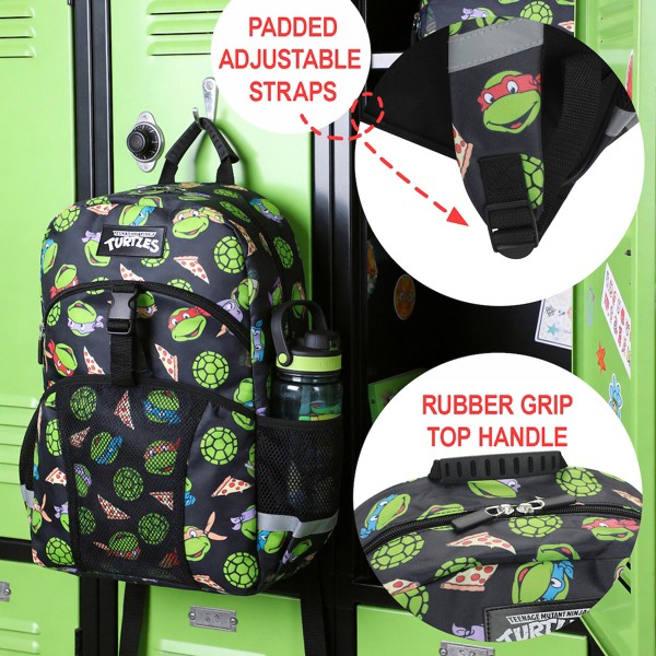 Set de 2 piezas de mochila y lonchera de 16 pulgadas para niños de TMNT Classic Retro Cartoon 5