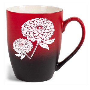 Elanze Designs Botanical Floral Nature Coffee Cup Mug 12 Ounce Ceramic With Ombre Gradient Elegant Minimalist Zinnia Flower Silhouette Red and Black - 1 of 4