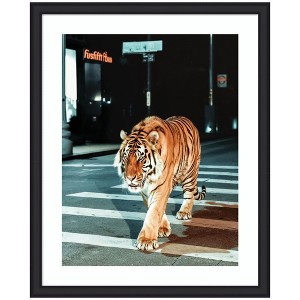 Kate and Laurel Framed Art Tiger in the City at Night 2 by Michael Schauer, 35x43, Oliver Black Narrow - 1 of 4