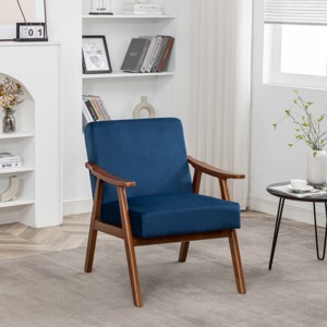 FONTOI Living Room Accent Velvet Upholstery Chair Arm Chairs Classic Mid-Century Modern Comfy Single Sofa Chair, Blue 30.31"* 26.37"*31.88" - 1 of 4