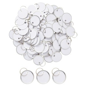 Juvale 100-Pack Paper Key Tags with Metal Rings - 1.2 Inch Round Rimmed Split Keychain with Blank Labels (White) - 1 of 4