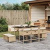 vidaXL 11-Piece Patio Dining Set - Beige Poly Rattan with Cushions, Includes Rectangular Glass Table, Chairs and Stools, Outdoor/Garden Furniture - 2 of 4