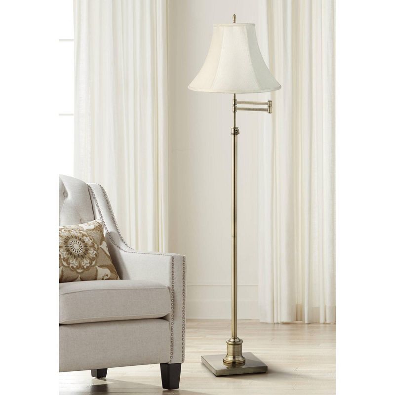 360 Lighting Traditional Swing Arm Floor Lamp Adjustable Height 70" Tall Antique Brass Creme Fabric Bell Shade Living Room Reading Bedroom, 2 of 4