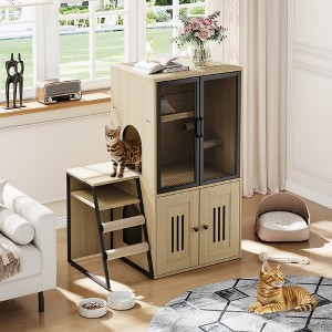 Cat Litter Box Fence with Ladder, Storage Space, Enclosed Litter Box Furniture - 1 of 4