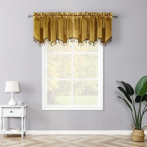 Kate Aurora Royal Living 2 Pack Beaded Tassel Trimmed Rod Pocket Velvet Window Valances - 1 of 1