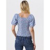 Allegra K Women's Puff Sleeve Square Neck Peasant Floral Blouse - 4 of 4