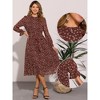 INSPIRE CHIC Women's Floral Mock Neck Long Sleeve Elastic Waist Flowy Midi Dress - 2 of 4