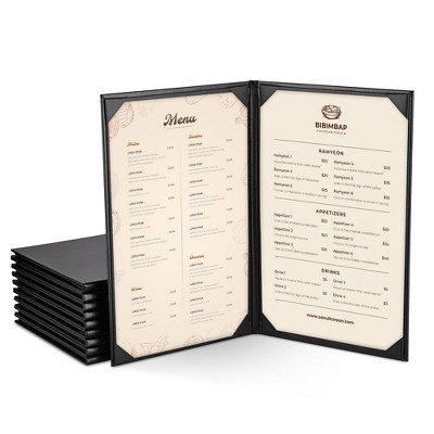 WeChef 10 Packs Restaurant Menu Covers 8.5 x 14" Book Style 2 Pages 2 Views Black