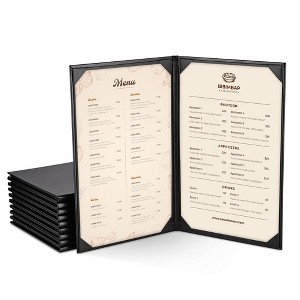 WeChef 10 Packs Restaurant Menu Covers 8.5 x 14" Book Style 2 Pages 2 Views Black - 1 of 4