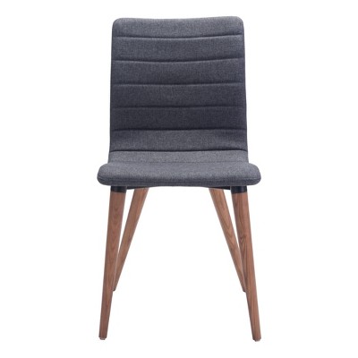 Gray Linen Upholstered Dining Chair with Walnut Legs, Set of 2