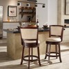 24" Falia Dark Cherry Finish Linen Swivel Counter Height Barstool Beige - Inspire Q: Rubberwood Frame, 250lb Capacity - 2 of 4