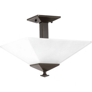 Progress Lighting Clifton Heights 2-Light Semi-Flush, Antique Bronze, Etched Square Glass Shade - 1 of 2