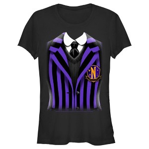 Juniors Womens Wednesday Nevermore Academy Uniform Purple T-Shirt - 1 of 4