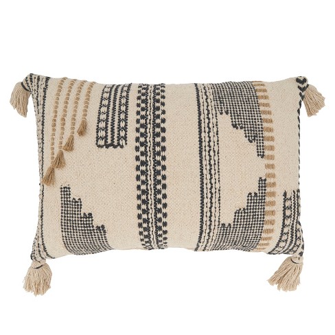 Saro Lifestyle Geometric Harmony Stitch Poly Filled Throw Pillow, Beige ...