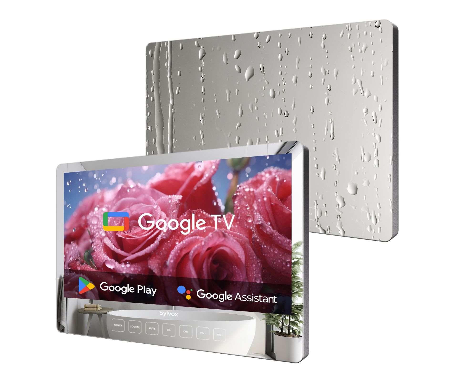 SYLVOX 19" Bathroom TV, 1080P Smart Mirror TV,  500Nits Newest Google TV Support Google Assistant, IP65 Waterproof TV for Bathroom Shower (Wall Mount)