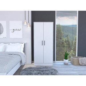ORRD White Armoire Wardrobe, 71" Tall Freestanding Closet with Hanging Rod & Drawer for Bedroom Storage, Spacious Shelf - 1 of 4