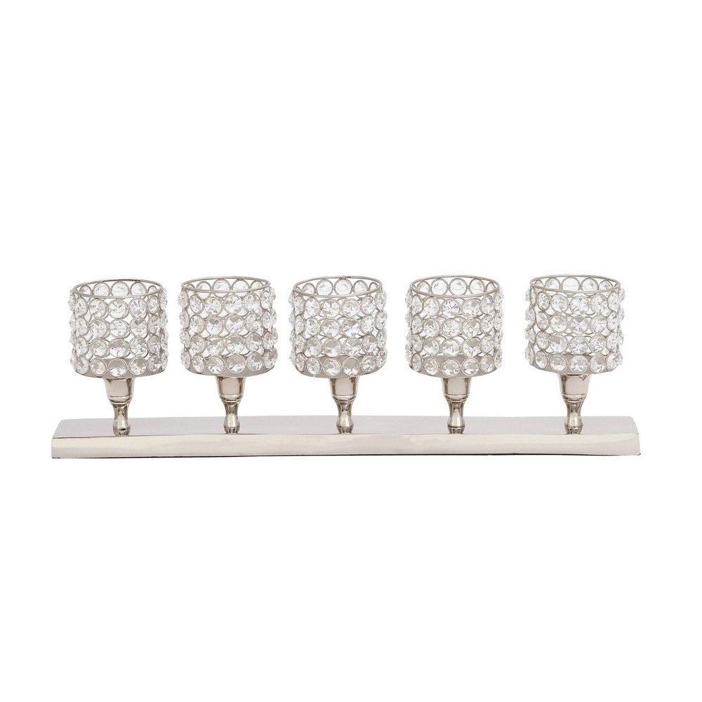 21" x 6" Glam Iron/Crystal Five Light Votive Candle Holder Silver - Olivia & May