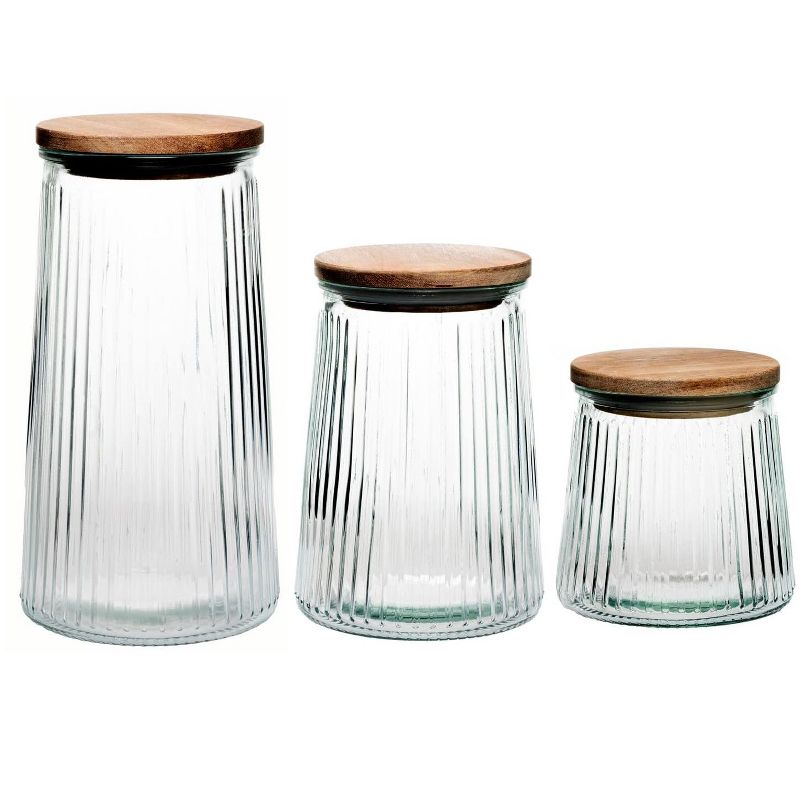 Amici Home Hawthorn Glass Canister, Airtight Storage Jar, Ribbed Glass with Acacia Lid, 3 of 4