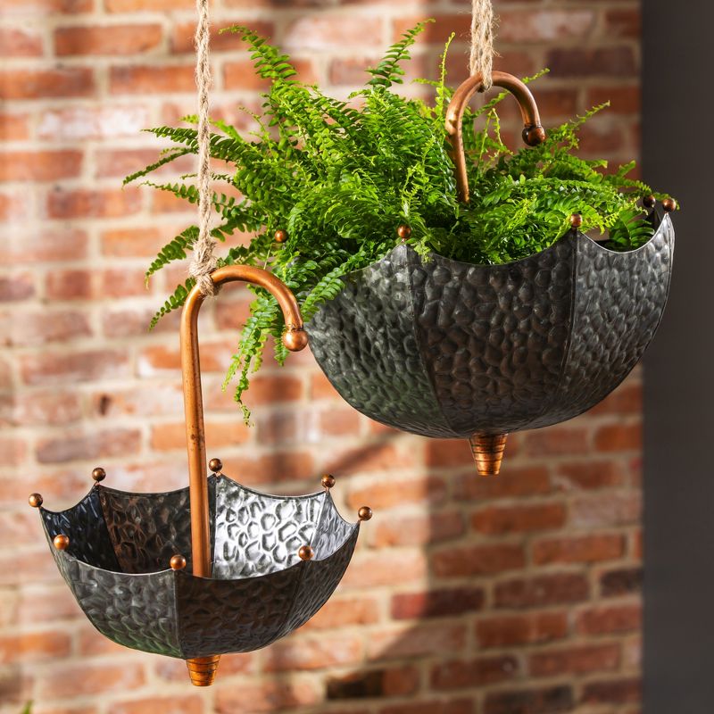 Evergreen Beautiful Springtime Metal Umbrella Shaped Hanging Planters, Set of 2 - 15 x 15 x 17 Inches Fade and Weather Resistant Decoration, 2 of 5