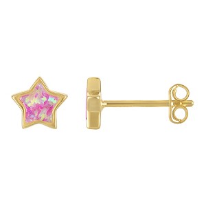 Junior Jewels 14K Gold Over Sterling Silver Created Opal Stud Earrings, White, Blue, Pink - 1 of 2