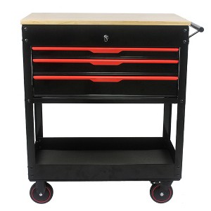 CuisinSmart 3 Drawer Black Rolling Cart Utility Box, Mechanic Storage Organizer Cabinet for Garage, Warehouse, Workshop, Repair Shop - 1 of 4