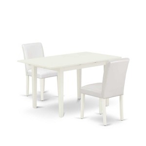 HomeStock 3-Piece Linen White Finish Rectangular Solid Wood Top With Butterfly Leaf Dining Table Set - 1 of 4