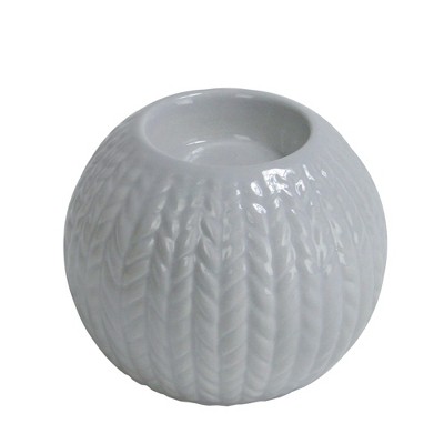 Northlight 3.75" Gray Knit Design Ceramic Christmas Candle Holder