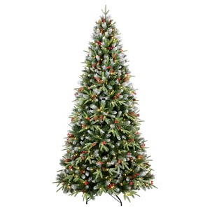Gulches Realistic Christmas Tree - 5FT, 250 Warm White LEDs, 1131 Snow-Tipped PE+PVC Branches, Red Berries & Pine Cones, Hinged, Metal Stand - 1 of 4