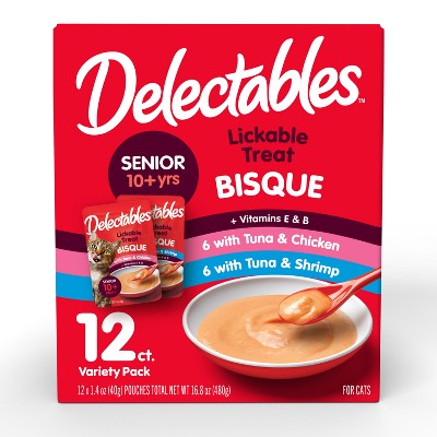 Hartz Delectables Bisque Senior Tuna Chicken Shrimp Cat Treats Variety Pack 16.8oz 12ct Target