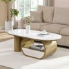 Sapphtopaz 47.24" Modern Oval Coffee Table with Storage Drawer & Shelf Coffee Bar with Faux Marble Top Metal Center Table for Living Room - 3 of 4