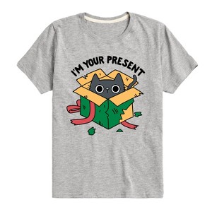 Boys' - Instant Message - Cat Christmas Present Short Sleeve Graphic T-Shirt - 1 of 4