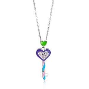Chanteur Hypoallergenic Kids Jewelry Accessories Heart Key Crystal White Gold Palladium Plating Necklace Pendant - 1 of 1