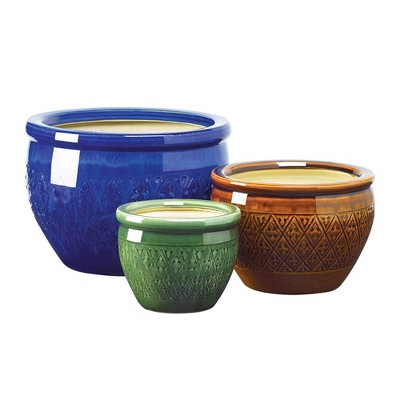 Set of 3 Ceramic Flower Pots Jewel Tone - Zings & Thingz