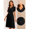 Allegra K Women's V-Neck Short Sleeve Belted A-Line Work Pleated Dress - 2 of 4
