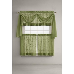 Kate Aurora Complete 4 Piece Linen Leaf Embroidered Complete Kitchen Curtain Set - 1 of 3