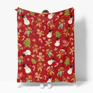 Christmas Flannel Blanket Throw, Red Gingerbread Man Christmas Bear Soft Fuzzy Plush Cozy Fleece Blankets - 1 of 4