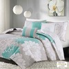 6Pcs quilt Set Floral Print Reversible Quilt with Embroidered Pillows, Summer Cotton Sateen - 3 of 4