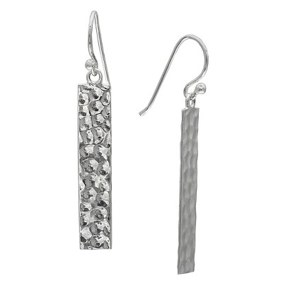 Women's Hammered Bar Drop Earrings in Sterling Silver - Silver (35mm)